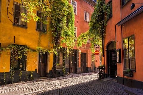 Stockholm Old Town with its intriguing narrow alleys.