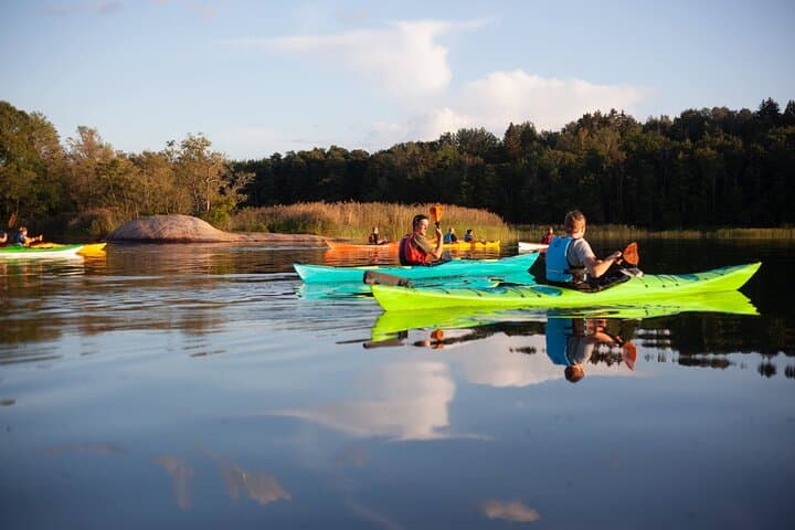 Idyllic sunset kayak tour in Stockholm Archipelago