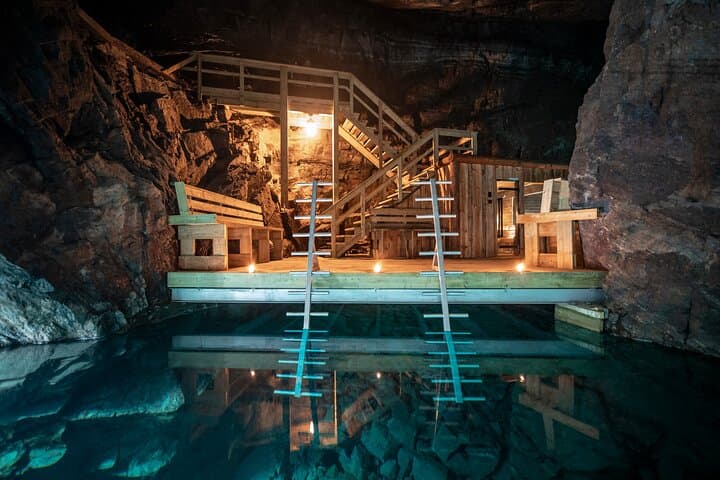 The view over the crystal-clear underground lakes, containing 9 million liters of drinking water