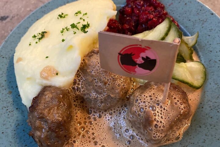 Swedish Meatballs with Lingonberries and Pickled Cucumber