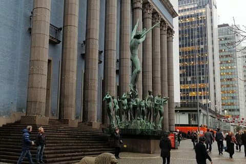 Orpheus statue in front of the Concert hall and two of the Sergel skyscrapers.