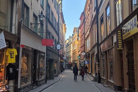 Walking through the narrow historic streets of Gamla Stan.