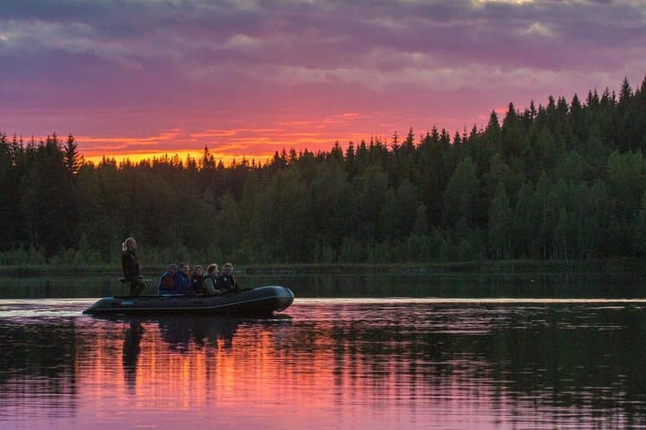 Watching for beavers from our boat with silent electric motor