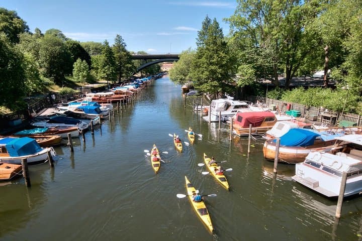 A beautiful canal lined with wooden boats