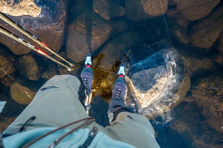 Standing on "black ice" (see through ice)