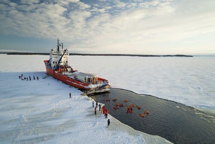 Floating in the icy water in Polar Explorer Icebreaker cruise