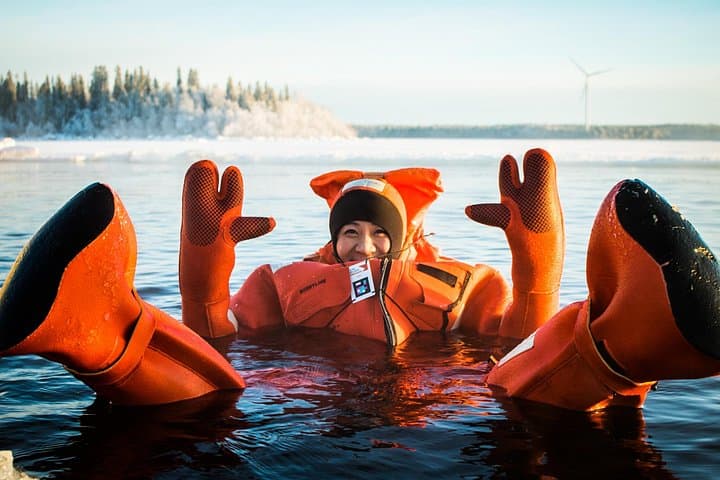 Floating in the icy water in Polar Explorer Icebreaker cruise