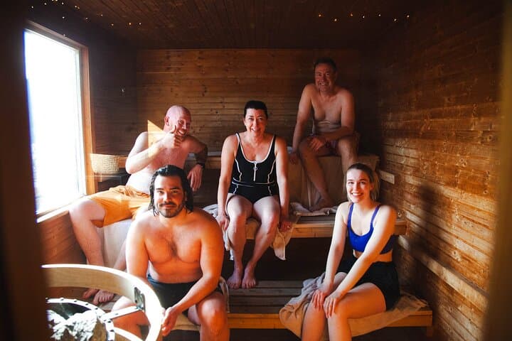 Warm wooden sauna cabin at Skärgårdens Kanotcenter — the perfect ending to a cold-weather kayaking adventure