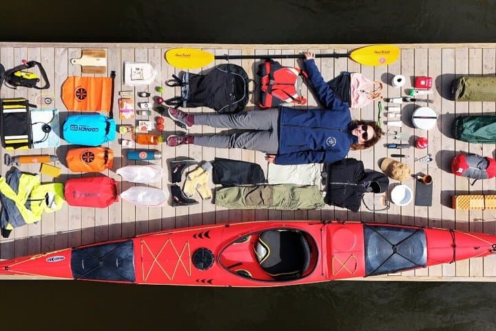 All expedition gear included for the 2-day guided kayak camping trip: sea kayak setup, safety equipment, and wild camp kit.