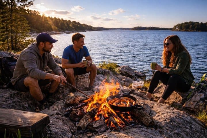 Stockholm Archipelago Hike with Boat, Fire & Beach on Nåttarö